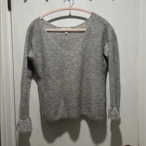 SEZANE fride mohair blend v neck sweater ruffle sleeves - Picture 2 of 7